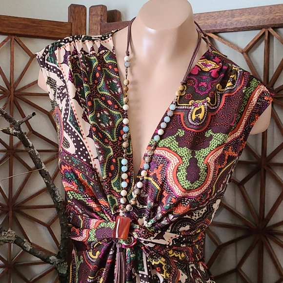 SALE BO HO PAISLEY MULTI S SLIP ON DRESS, TIE BACK - Picture 7 of 16
